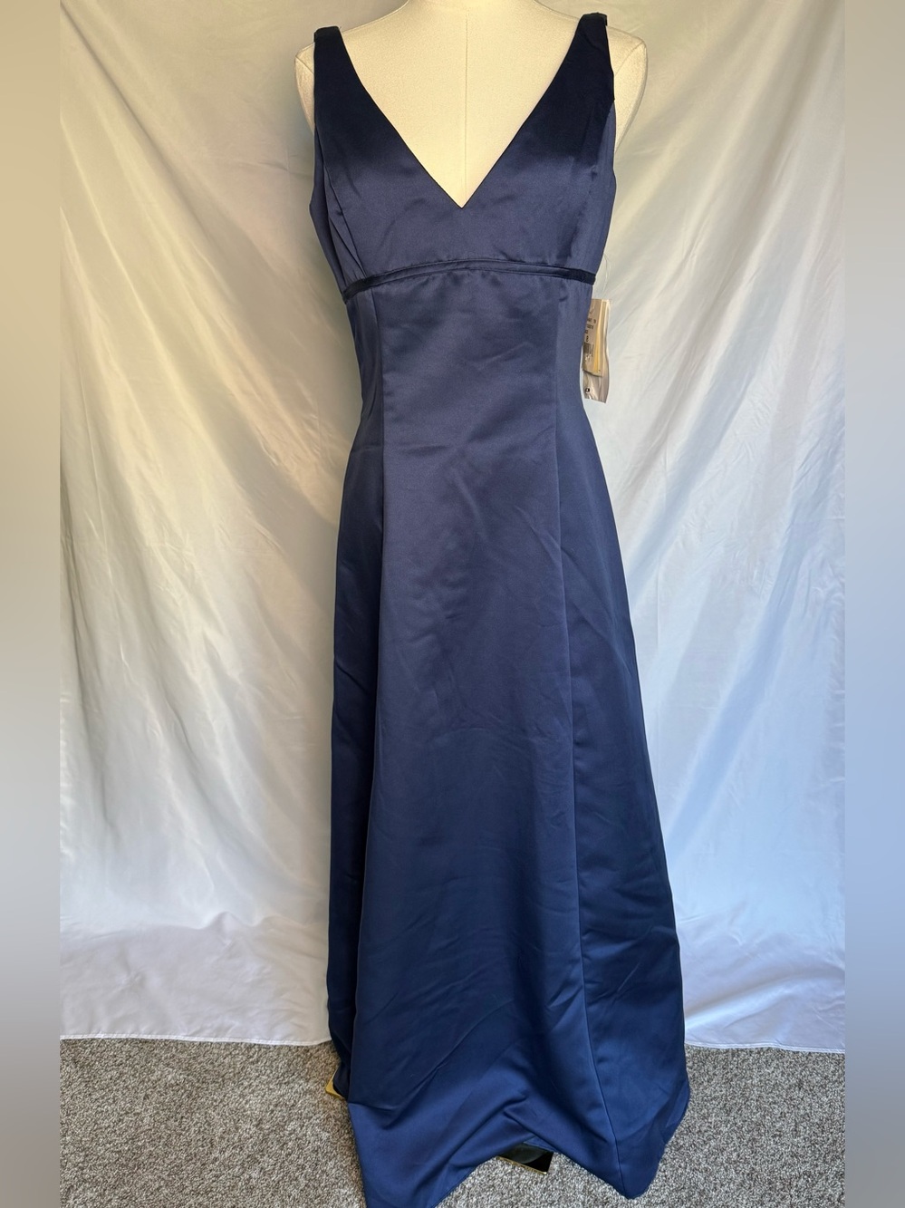 NWT Vintage Jessica McClintock Y2K Navy Blue Satin Formal Gown Dress Size 8